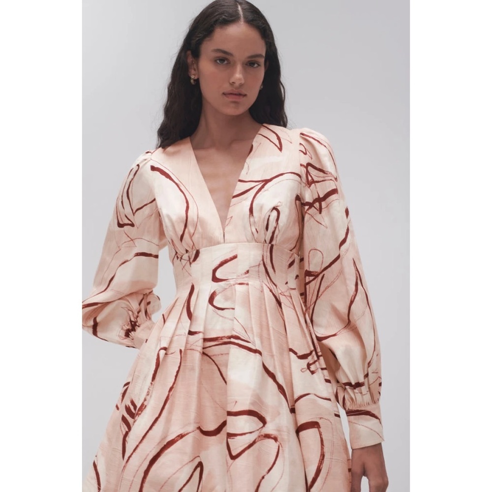 Aje. Amelia Long Sleeve Plunge Mini Dress Abstract Pink Size 8
